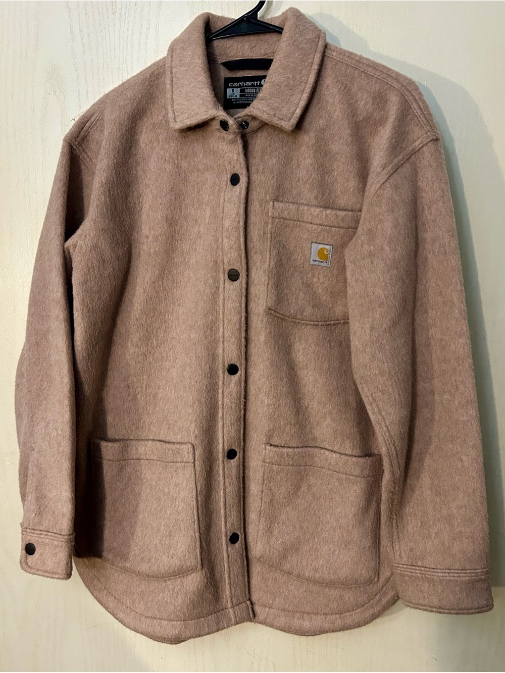 Carhartt Women’s Small Loose Fit Fleece Shirt Jacket Shacket Tan Beige TW5988